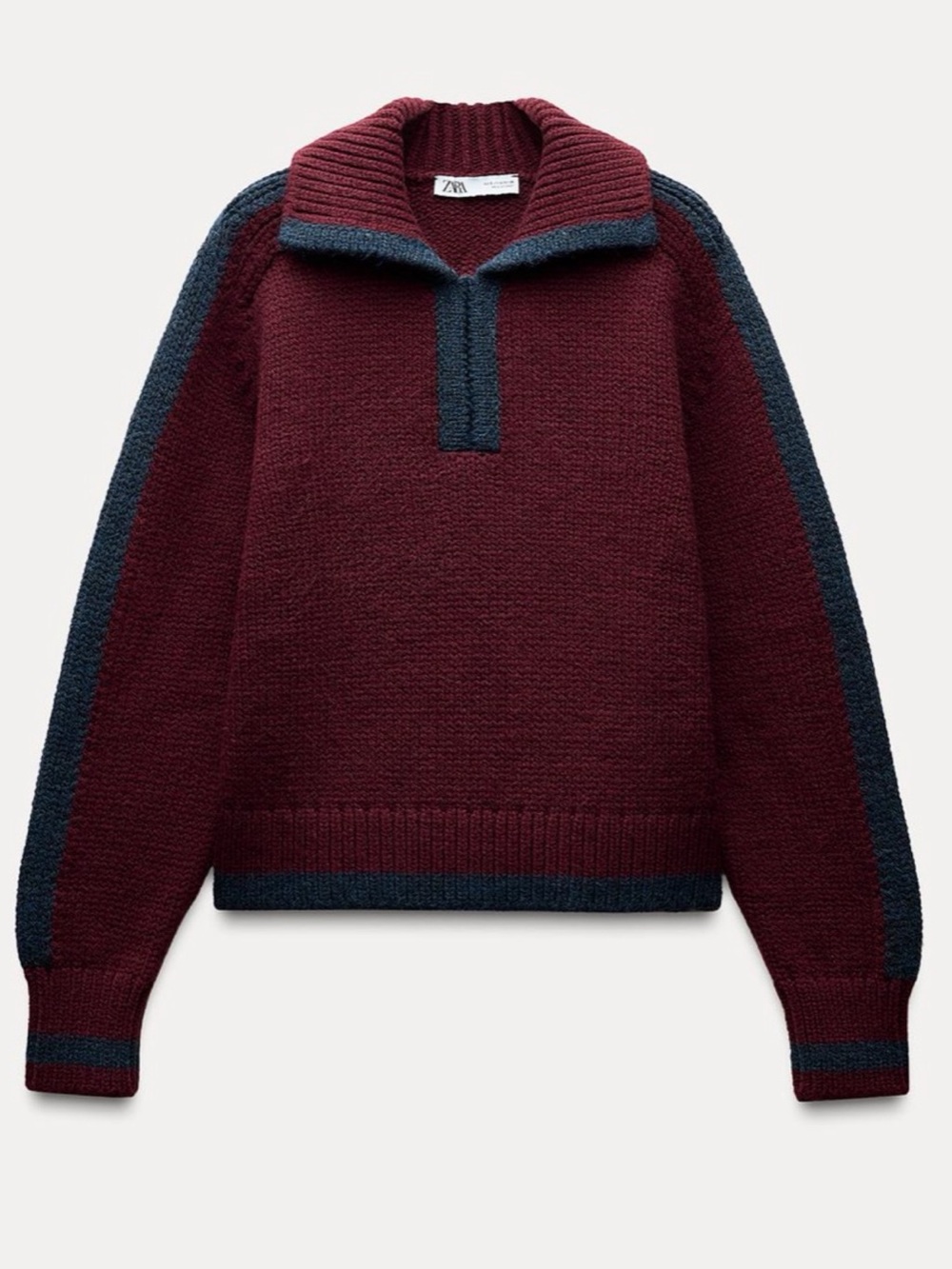 Women’s Burgundy Half-Zip Sweater with Navy Trim